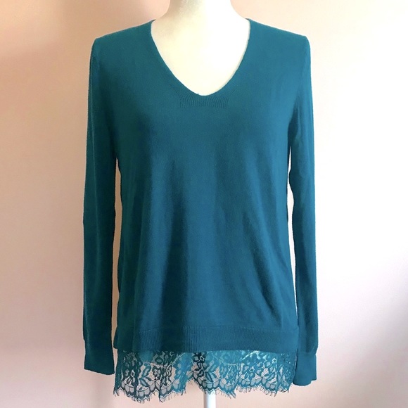 Ann Taylor Factory Sweaters - Ann Taylor Teal Lace Trim Sweater Size Medium